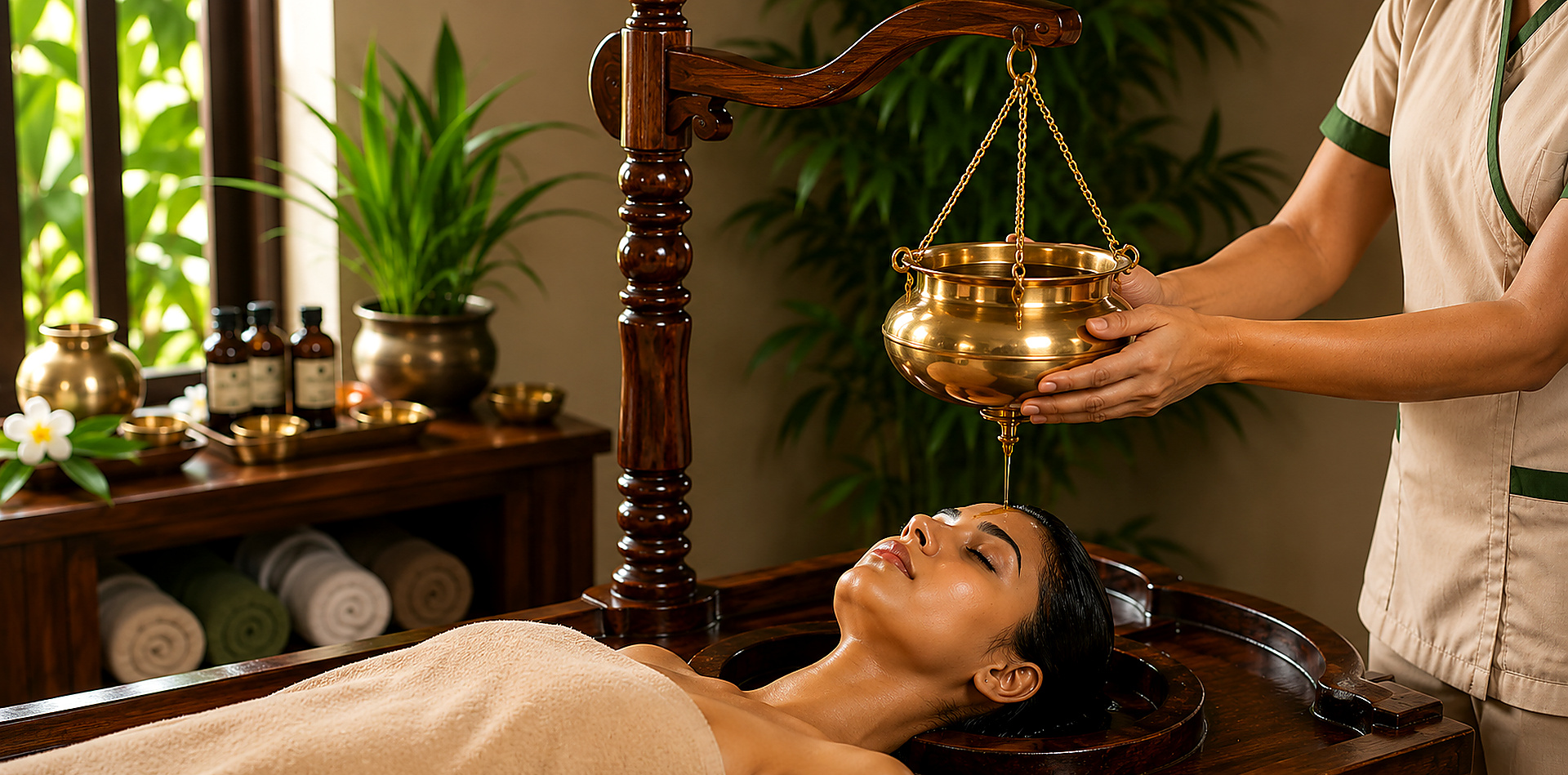 Ayurvedic Shirodhara therapy at Heal Palace Ayurveda